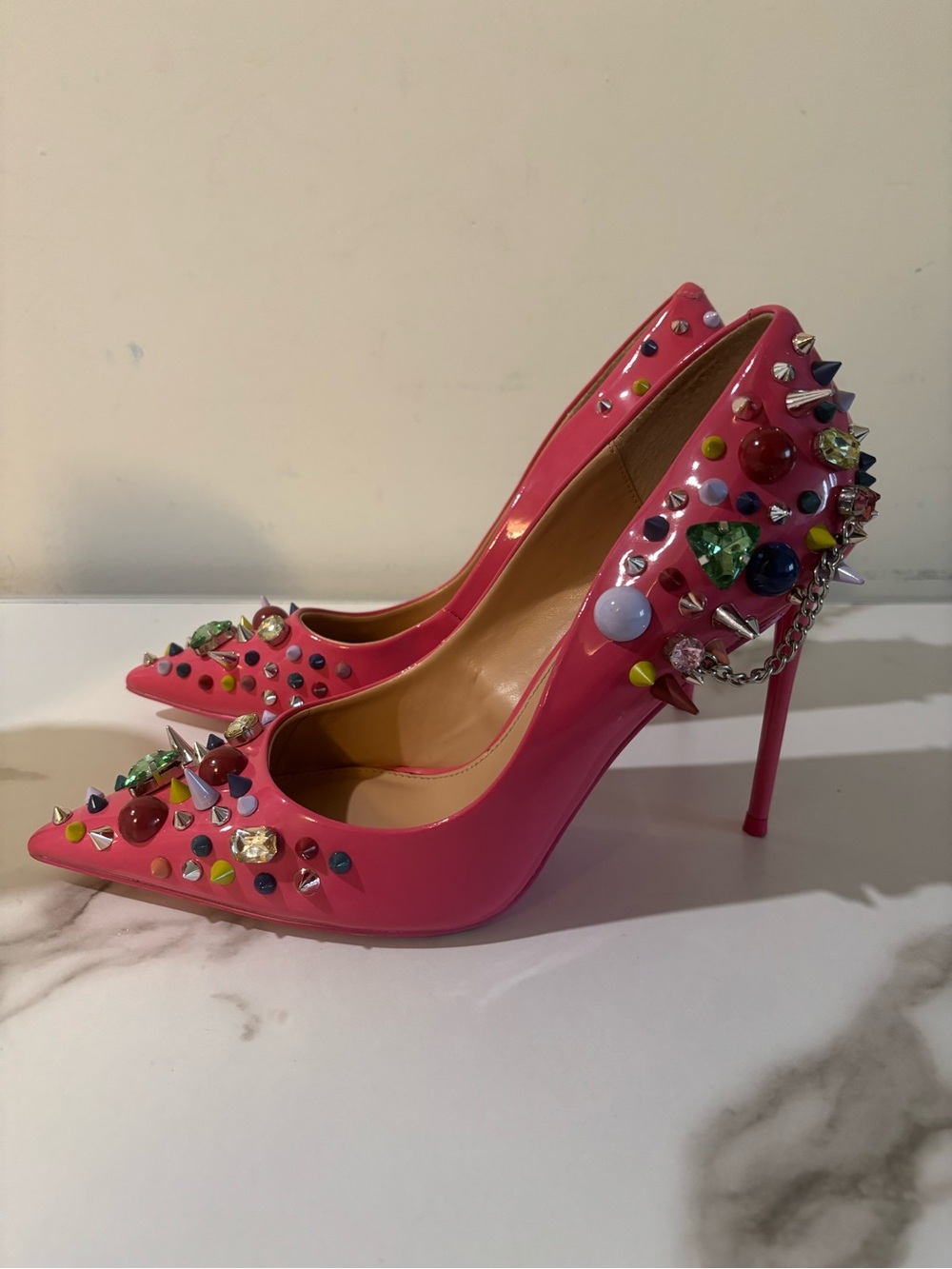 Steve Madden Hot Pink Jeweled Patent Stiletto Pumps